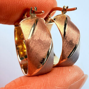 14K Solid Tricolor Gold Milor Puffy Huggie Hoop 21.5mm Earrings Italy